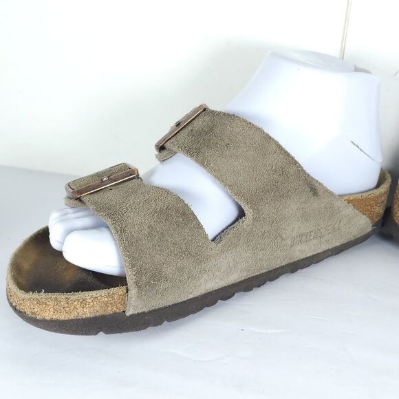BIRKENSTOCK Women's Arizona US6 EU37 Taupe Suede 2 Straps Slide Sandals Shoes - Picture 7 of 16